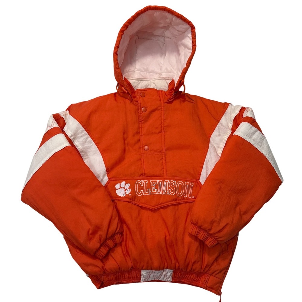 Vintage Starter Clemson Tigers Puffer Jacket Orange White Anorak Large 90s NCAA
